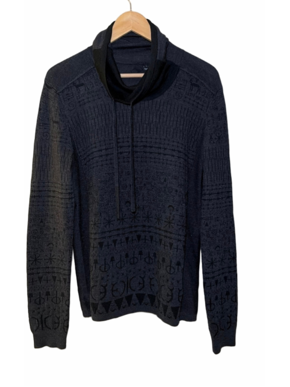 Edun Womens Turtleneck Sweater Grey Black Patterned Size S